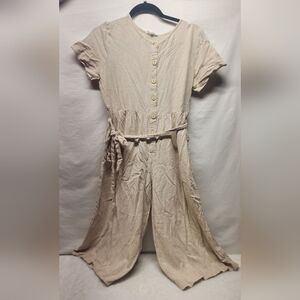 Boho Beige Button-Up Jumpsuit
